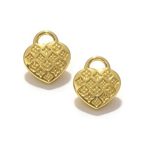 New! Anthropologie Gold Lock Heart Shaped Textured Earrings Earrings (3039) NWOT
